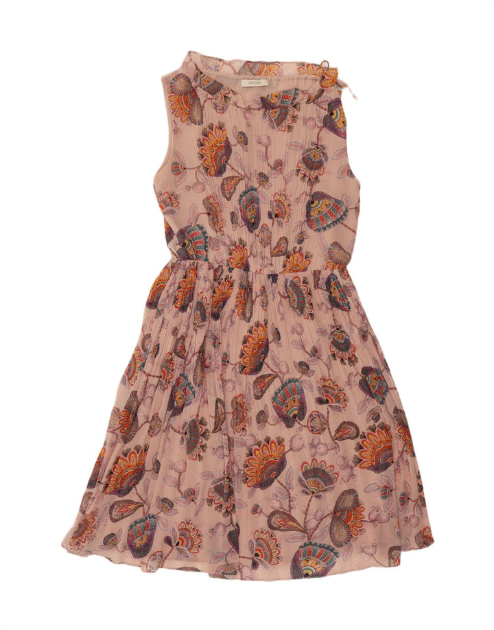Oasis Dame Ærmeløs A-Line Kjole UK 12 Medium Pink Floral Polyester