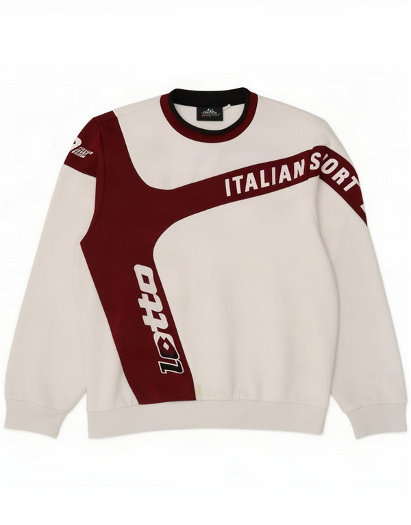 Lotto Dame grafisk sweatshirt trøje UK 14 Medium Hvid Farveblok