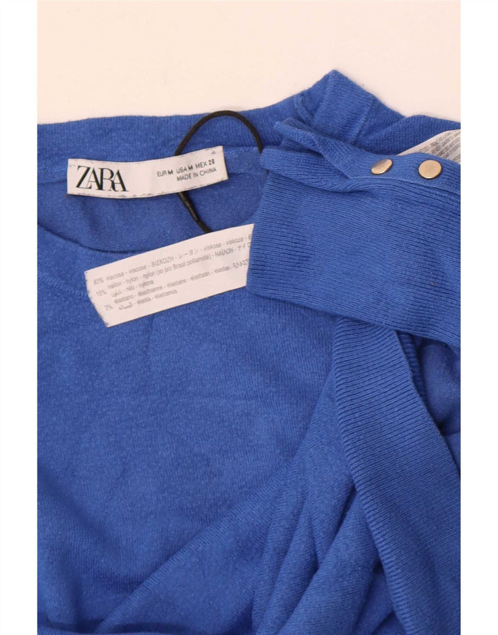 Zara Dame Boat Neck Jumper Sweater UK 12 Medium Blue Viscose