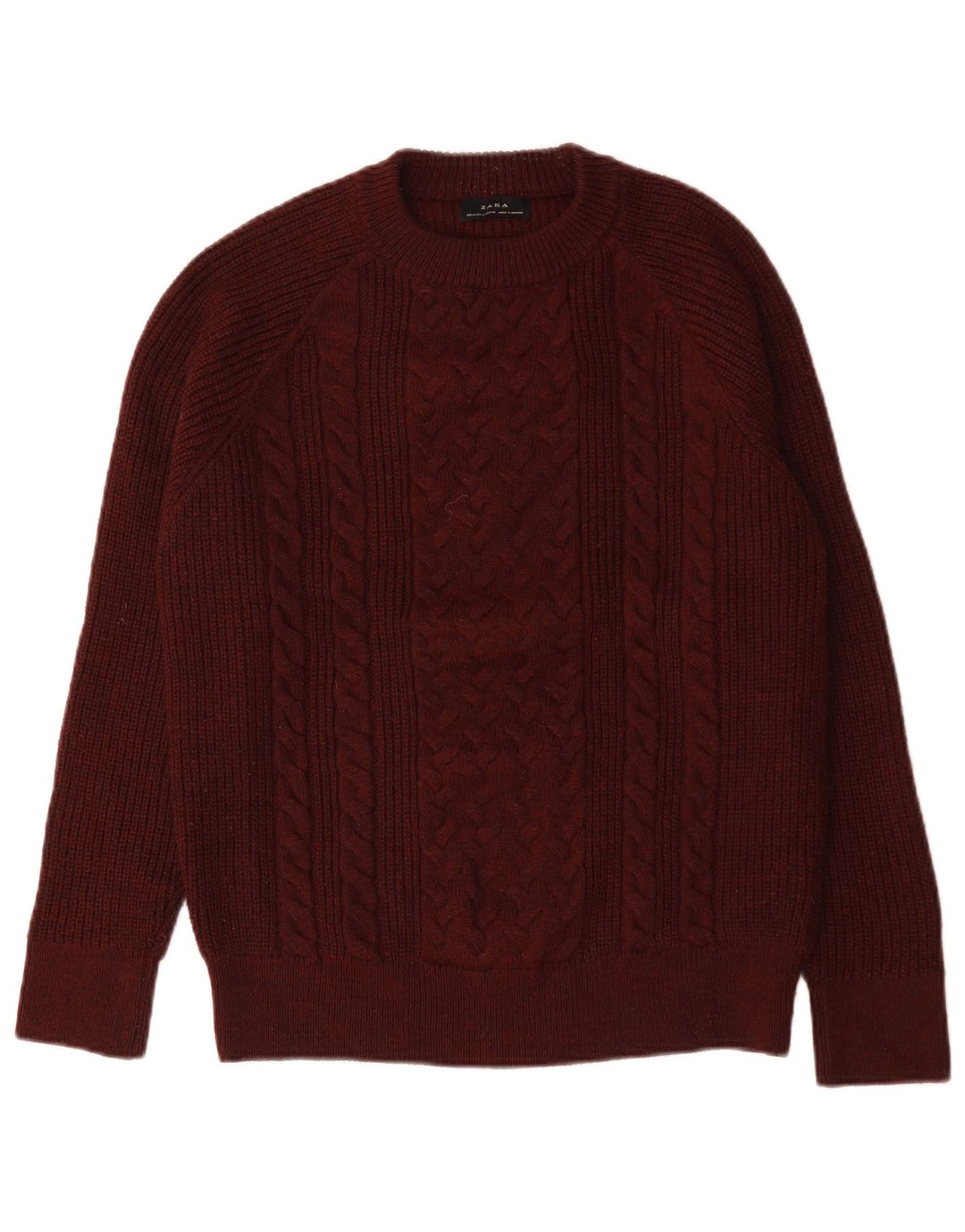 Zara Herre Crew Neck Jumper Sweater Medium Burgundy Uld