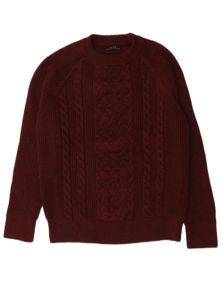 Zara Herre Crew Neck Jumper Sweater Medium Burgundy Uld