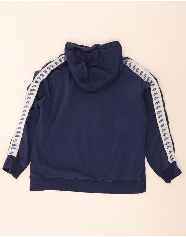 Nike Mens Graphic Hoodie Jumper Large Navy Blue Colourblock Cotton