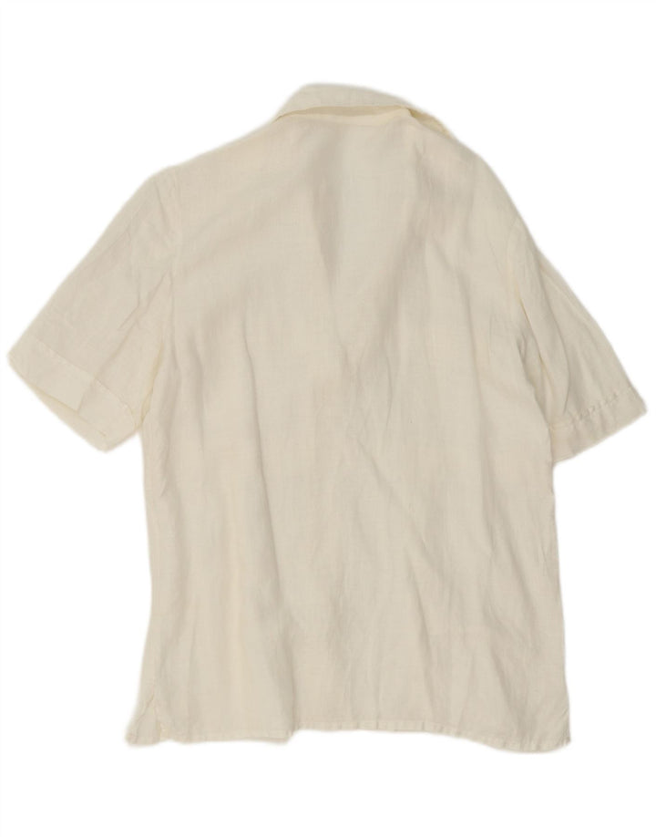 Vintage kortærmet trøje til kvinder IT 44 Medium hvid hør