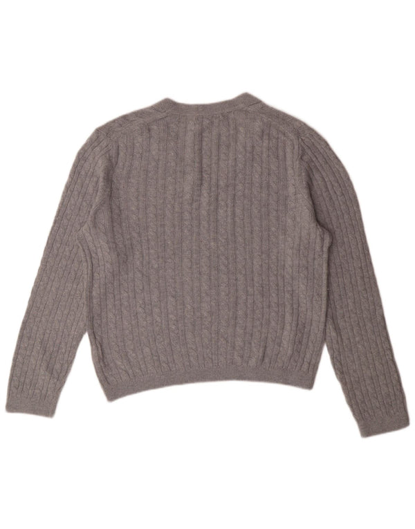 TOMMY HILFIGER Dame V-hals sweater UK 12 Medium Grå Nylon