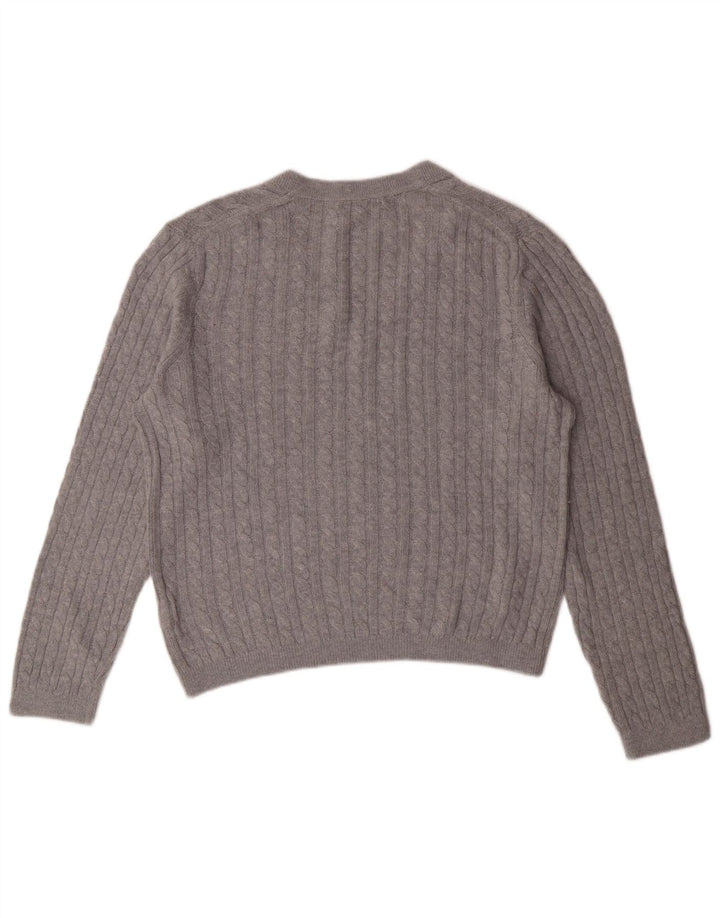 TOMMY HILFIGER Dame V-hals sweater UK 12 Medium Grå Nylon