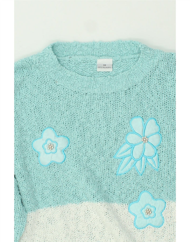 VINTAGE Womens Oversized Crew Neck Jumper Sweater IT 48 XL Turquoise Vintage Vintage and Second-Hand Vintage from Messina Hembry 