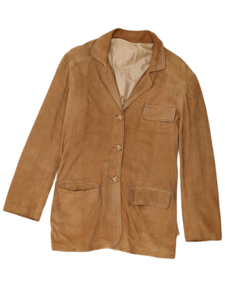 Vintage dame 3-knaps ruskind blazerjakke UK 14 Medium Beige