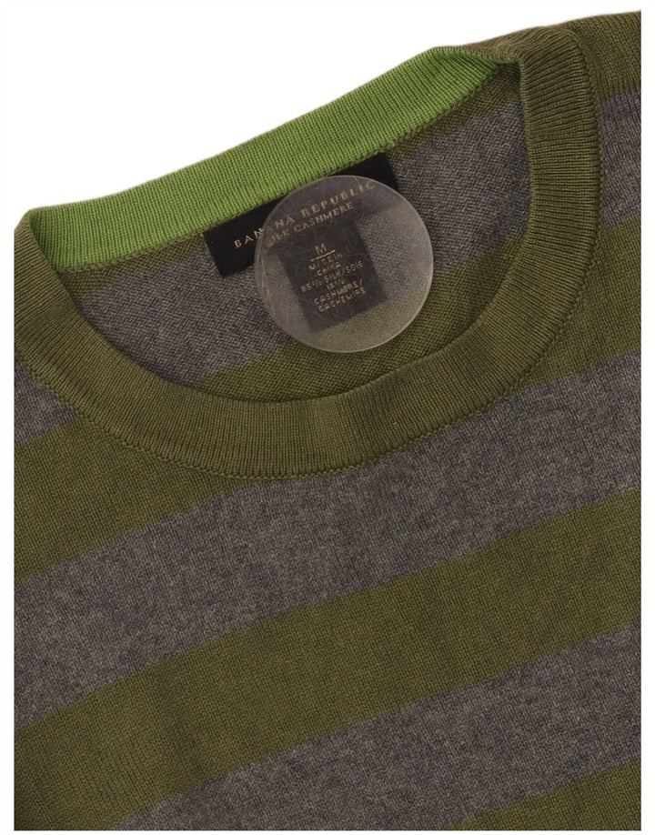 Banana Republic Herre Crew Neck Jumper Sweater Medium Grå Stribet Silke