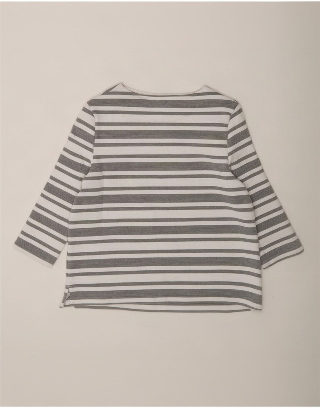 Marks & Spencer dametop 3/4 ærmer UK 12 mellemgrå stribet polyester