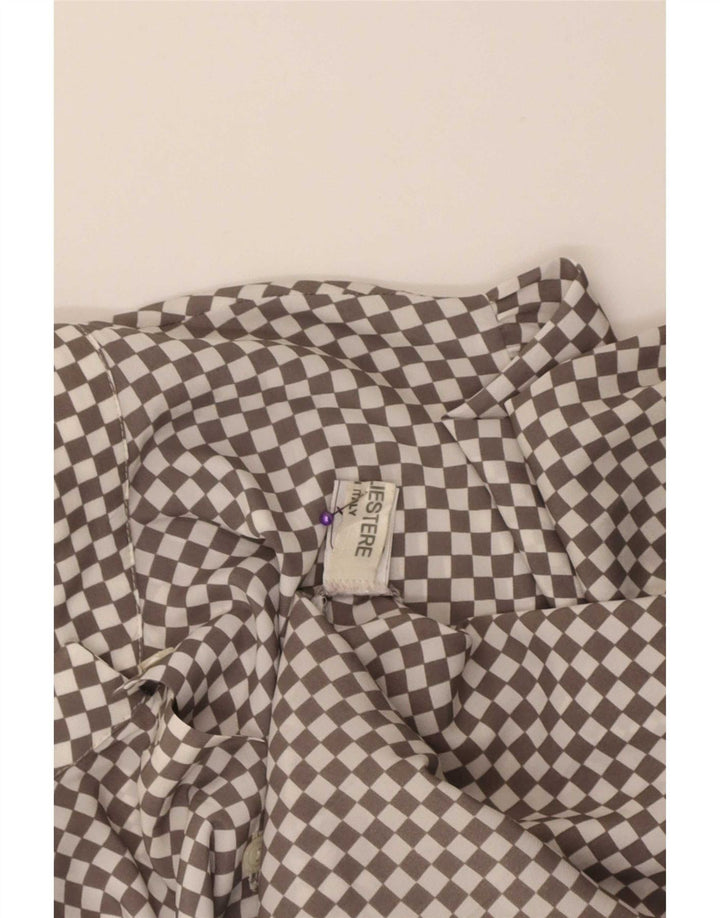 Vintage dameskjorte bluse UK 16 Stor grå geometrisk polyester