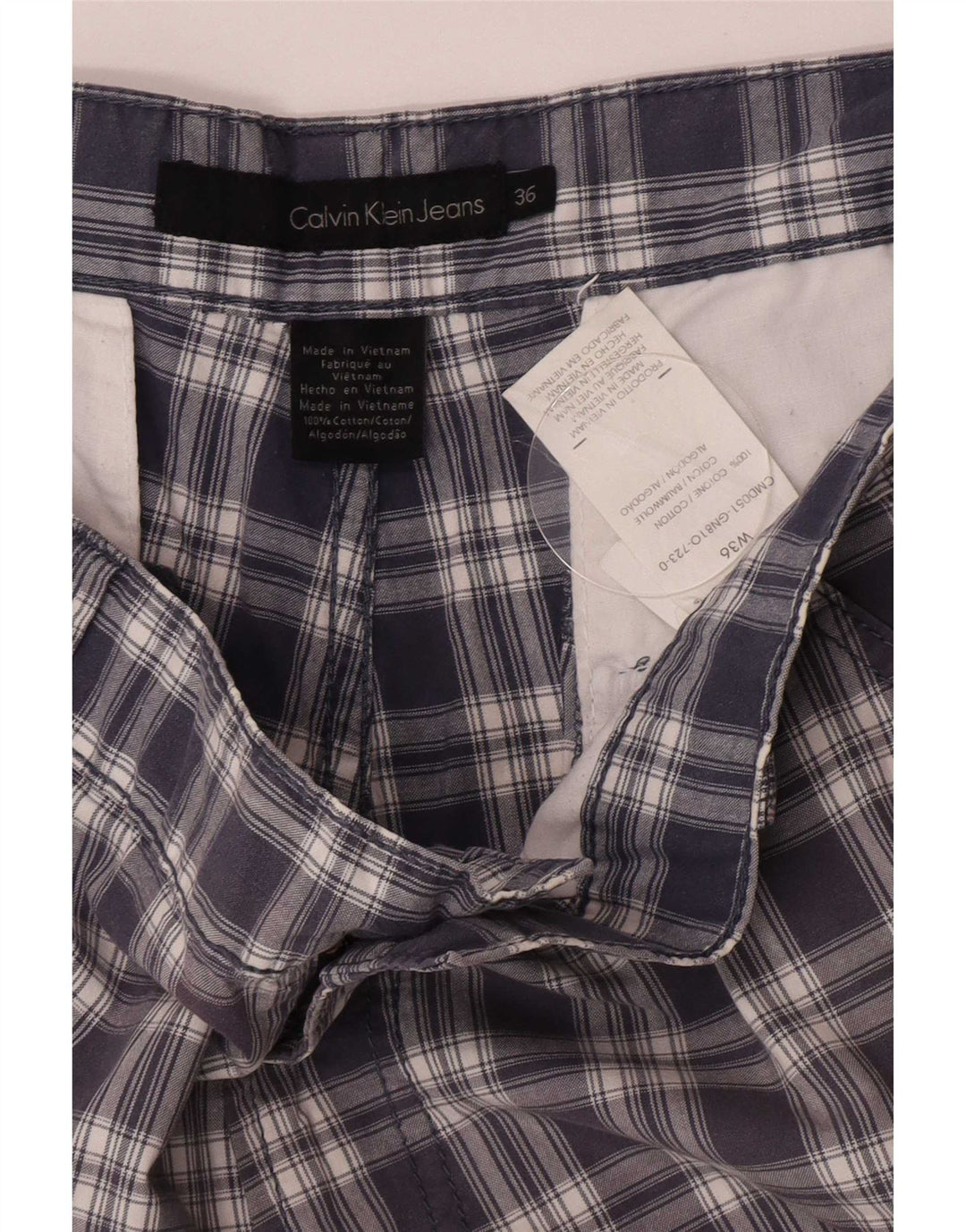Calvin Klein Herre Cargo Shorts W36 store marineblå ternet bomuld