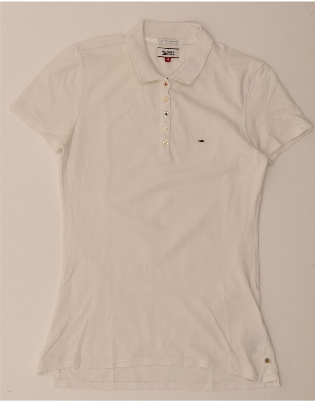 Tommy Hilfiger Dame Polo Shirt UK 12 Medium White Bomuld