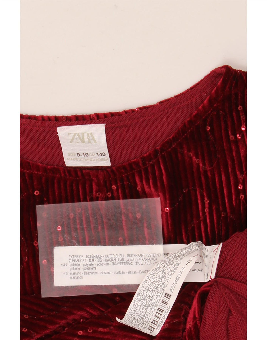 Zara Girls Velour Bluse Top 9-10 År Rød Polyester