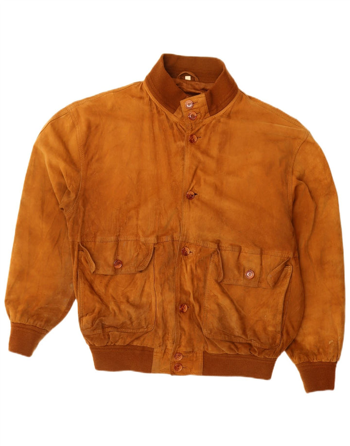 Vintage herre ruskind bomberjakke EU 52 XL beige læder