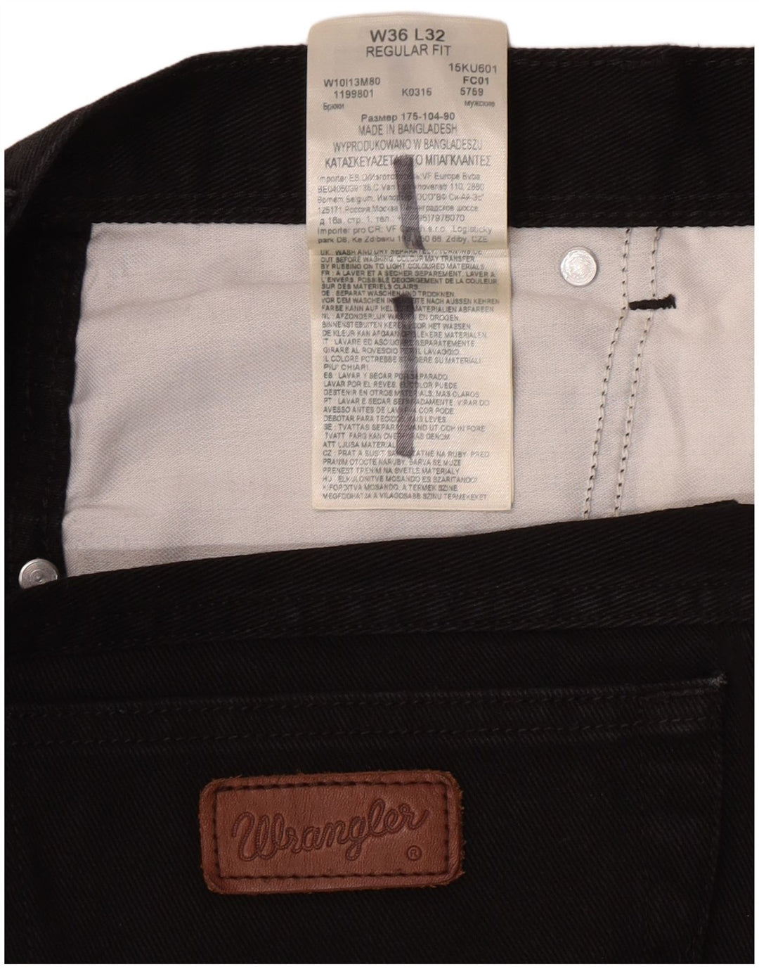 Wrangler Herre Regular Fit Straight Jeans W36 L32 Sort Bomuld