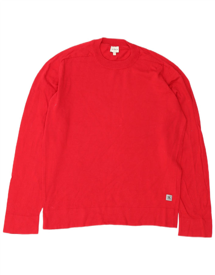 Calvin Klein Jeans Herre Crew Neck Jumper Sweater Medium Rød Bomuld