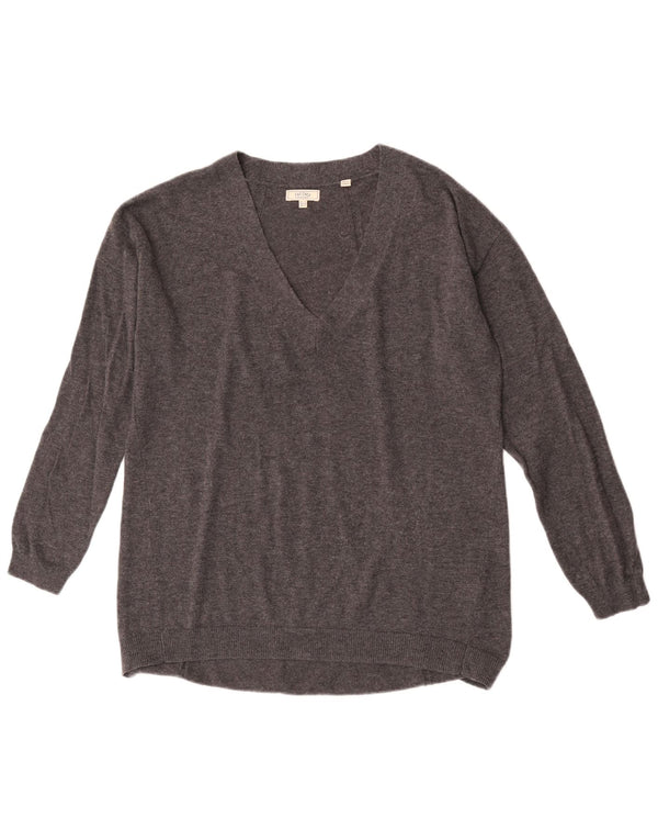 Fat Face Dame Oversized V-hals sweater UK 12 Medium Grey Uld