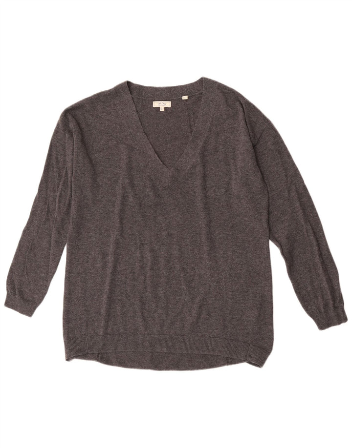 Fat Face Dame Oversized V-hals sweater UK 12 Medium Grey Uld