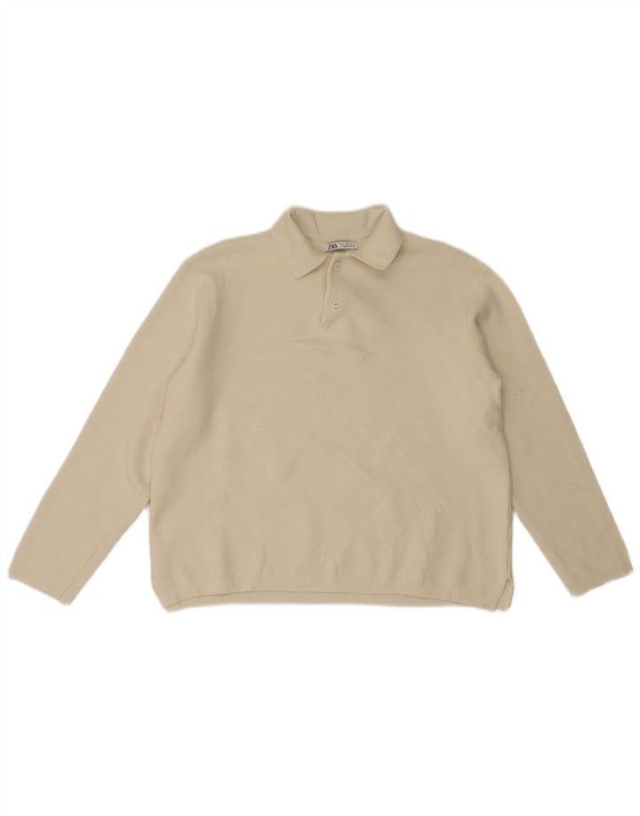 Zara Herre Polo Neck Jumper Sweater Small Off White