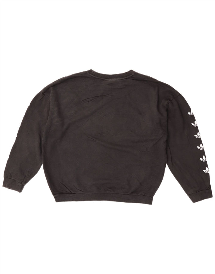 Adidas Womens Crop Graphic Oversized Sweatshirt Jumper UK 16 Large Black