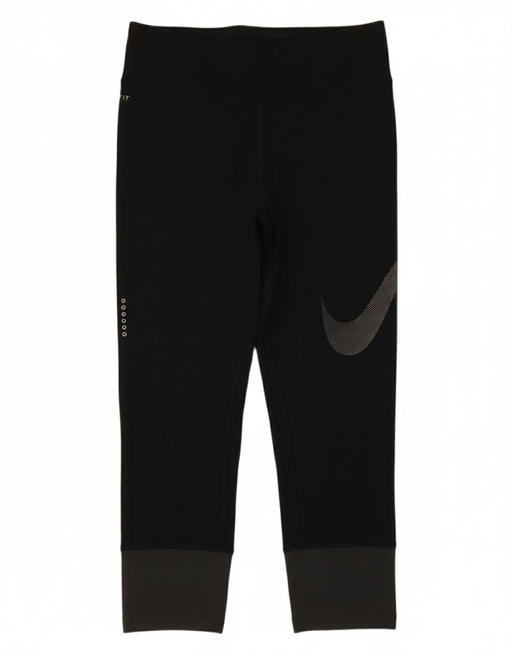 NIKE Womens Graphic Capri Leggings UK 12 Medium  Black Polyester