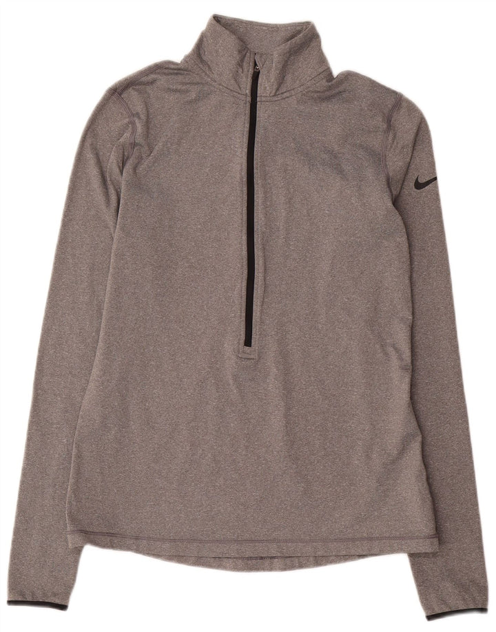 Nike Dame Dri Fit Pullover med lynlås-hals Træningsdragt Top UK 14 Stor Grå