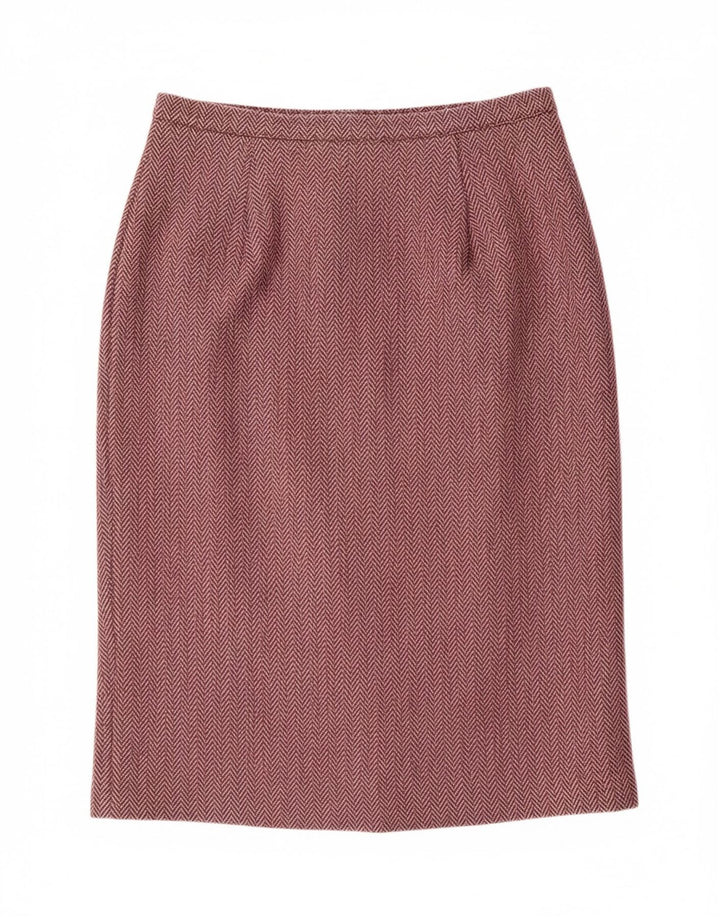 O' MAILLE Womens Midi Skirt W32 Large Burgundy Herringbone
