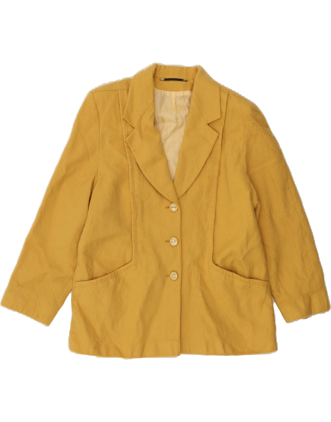 DORENE Womens 3/4 Sleeve 3 Button Blazer Jacket UK 18 XL Yellow New Wool Vintage Dorene and Second-Hand Dorene from Messina Hembry 