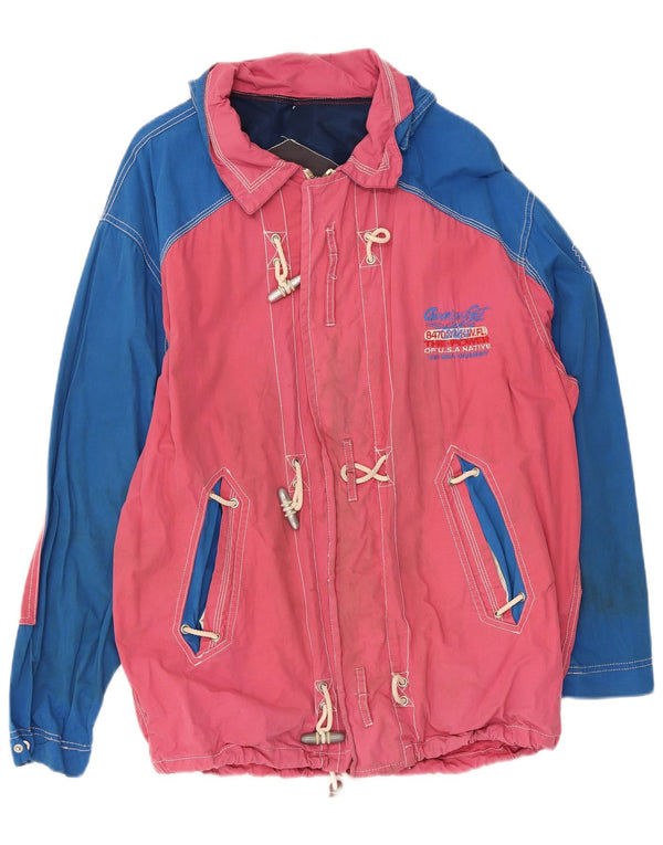 Vintage Herre Hooded Duffle regnjakke UK 40 Large Pink Colourblock