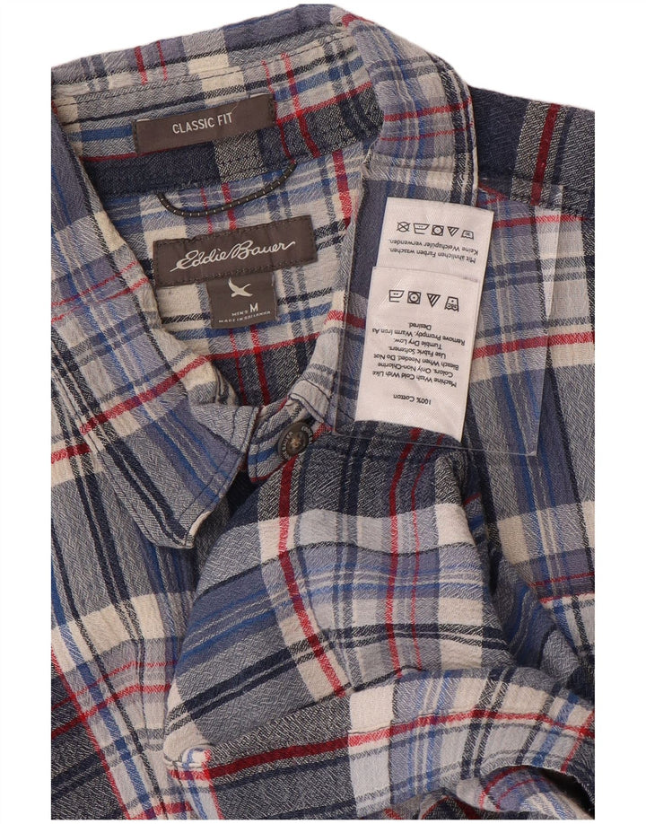 EDDIE BAUER Herre Classic Fit kortærmet skjorte mellemblå ternet bomuld