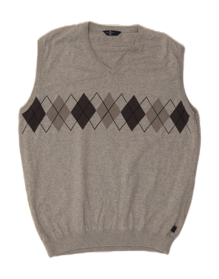 MARKS & SPENCER Mens Vest Tank Top XL Grey Argyle/Diamond Cotton Vintage Marks & Spencer and Second-Hand Marks & Spencer from Messina Hembry 