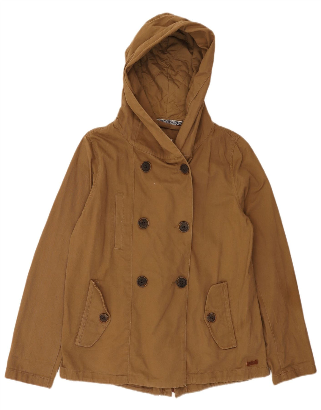 Roxy Dame Hætte Oversized Bomber Jacket UK 6 XS Brun Bomuld