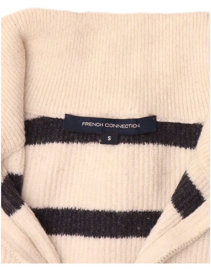 FRANSK FORBINDELSE Dame Crop Zip Neck Jumper Sweater UK 10 Small White