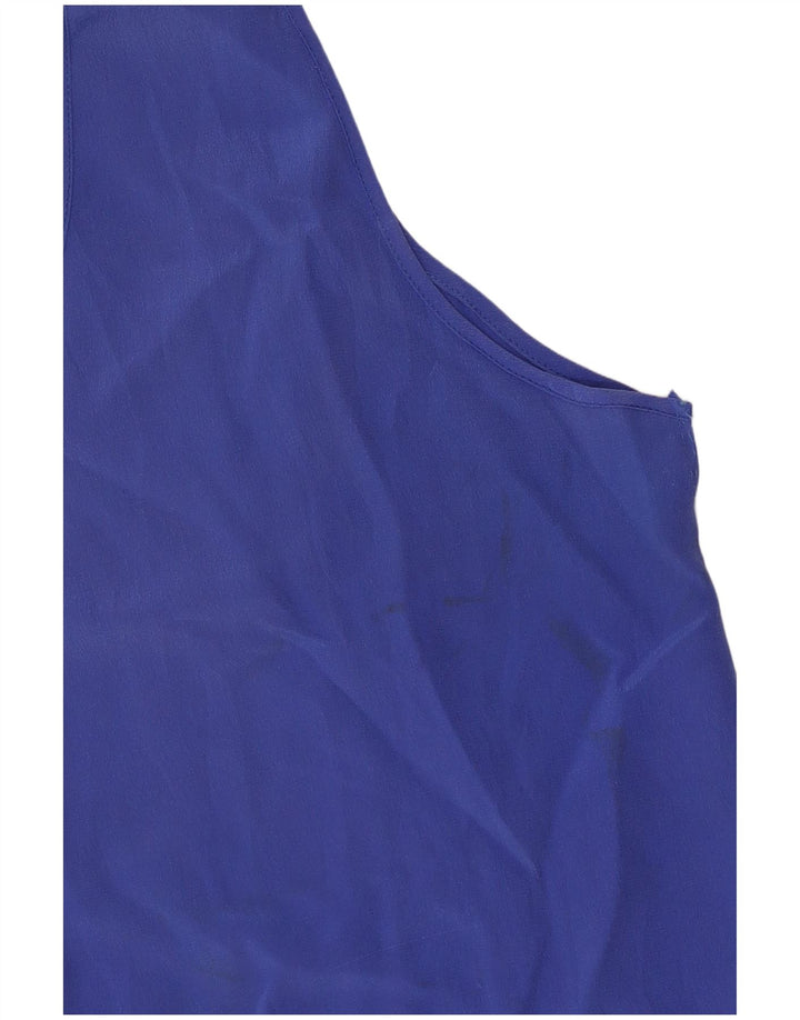 Vintage Dame See Through Vest Top UK 8 Small Blue Silk