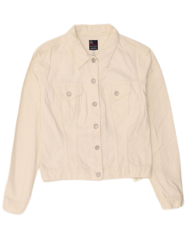 Indian Motocycle Womens Crop Denim Jacket UK 14 Large White Bomuld