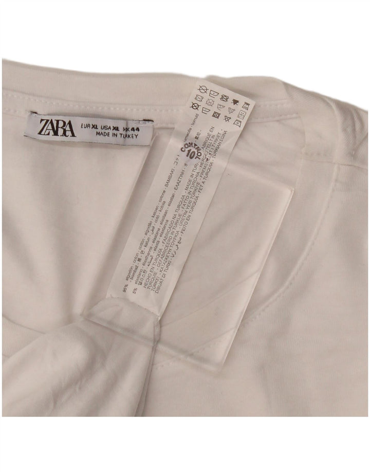 Zara Herre T-Shirt Top XL Hvid Bomuld