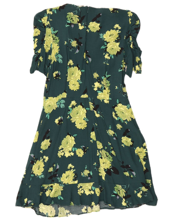 Oasis Dame A-Line Kjole UK 12 Medium Green Floral Viscose