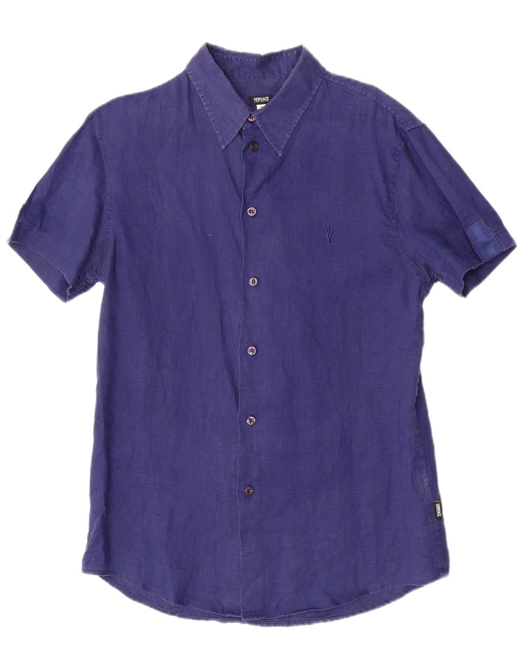Versace kortærmet herreskjorte lille marineblå linned