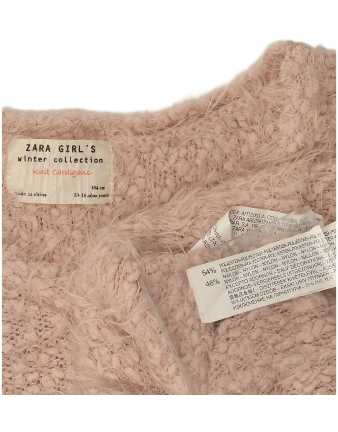 ZARA Pige Cardigan Sweater 13-14 År Pink Polyester