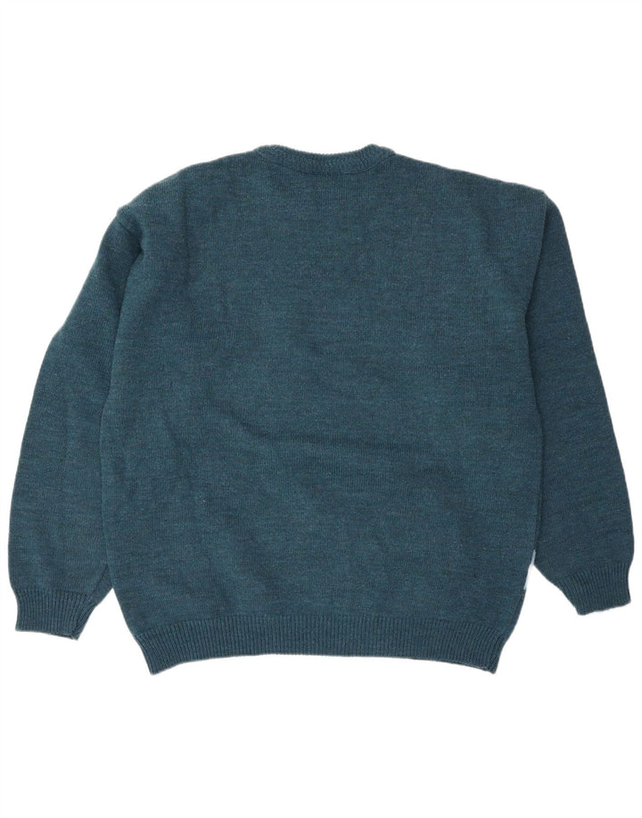 North Pole Herre Crew Neck Jumper Sweater XL Blue Fair Isle Wool