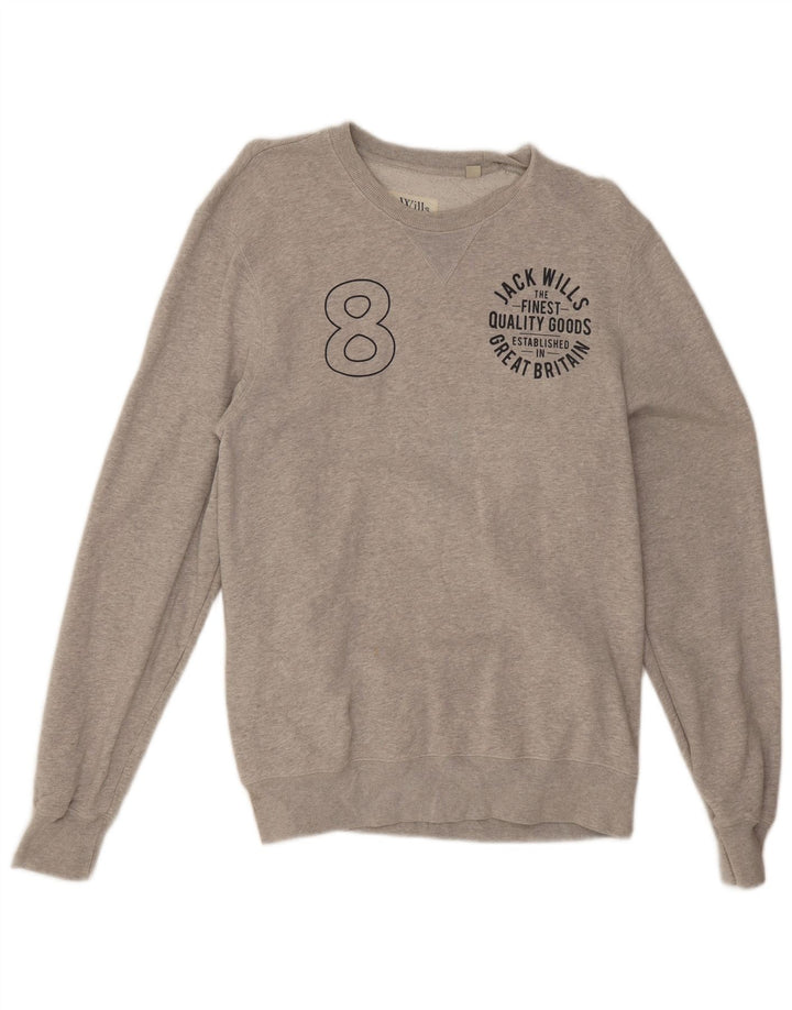 Jack Wills Herre Grafisk Sweatshirt Jumper Medium Grey Flecked Bomuld