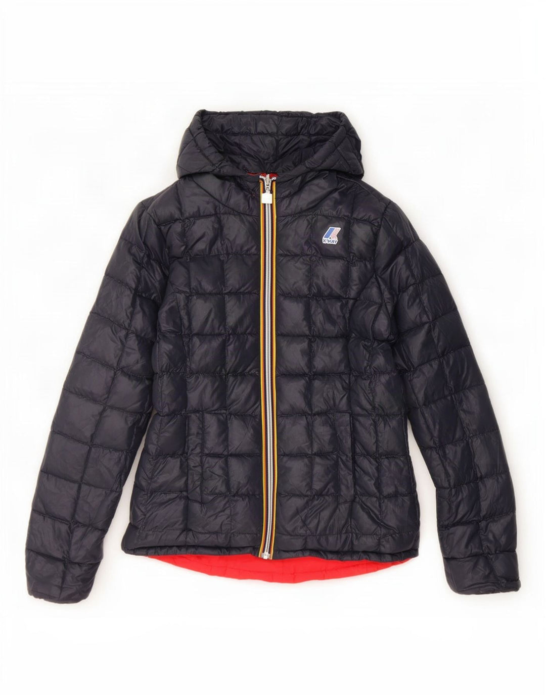 K-Way Dame Hætte Vendbar Polstret Jakke UK 10 Small Navy Blue