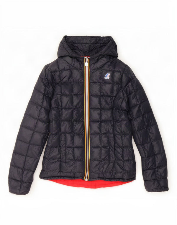K-Way Womens Hooded Reversible Padded Jacket UK 10 Small Navy Blue