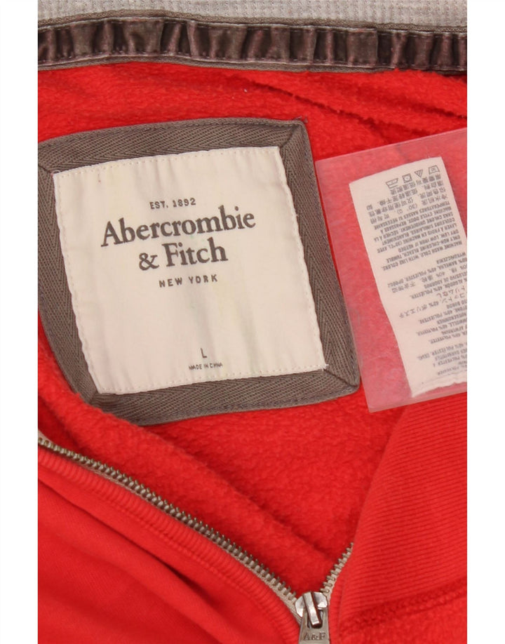 ABERCROMBIE & FITCH Grafisk hættetrøje med lynlås til damer UK 16 Large Rød