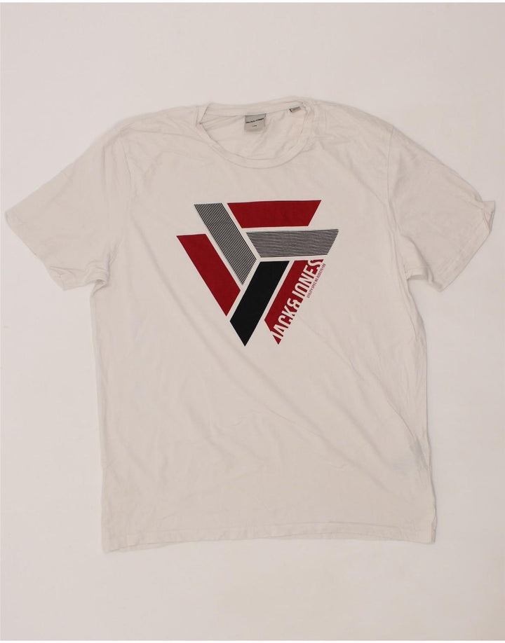 JACK & JONES Mens Graphic T-Shirt Top 2XL White Cotton Vintage Jack & Jones and Second-Hand Jack & Jones from Messina Hembry 