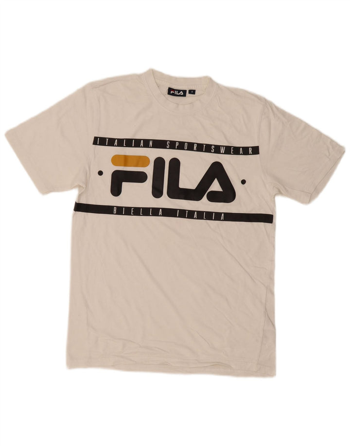 Fila Herre Grafisk T-Shirt Top Lille Hvid Bomuld