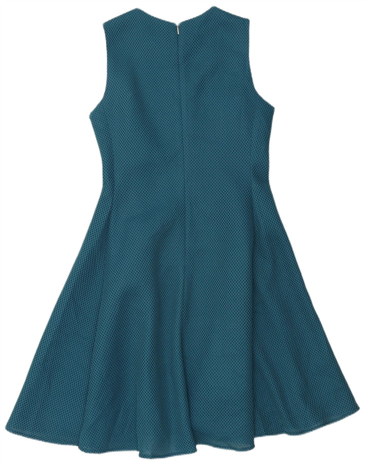 DKNY Dame Ærmeløs A-Line Kjole US 10 Large Blue Geometric Polyester