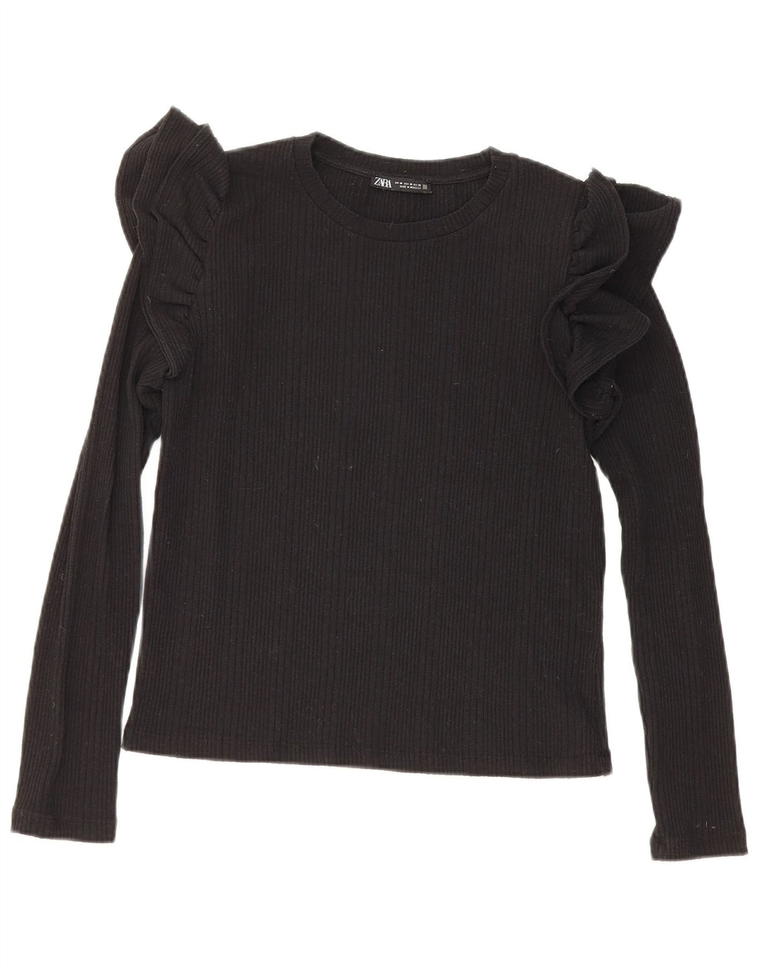 Zara Dame Crop Top Langærmet UK 12 Medium Sort