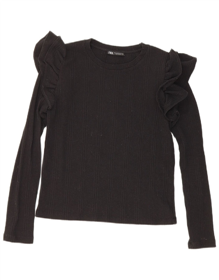Zara Dame Crop Top Langærmet UK 12 Medium Sort