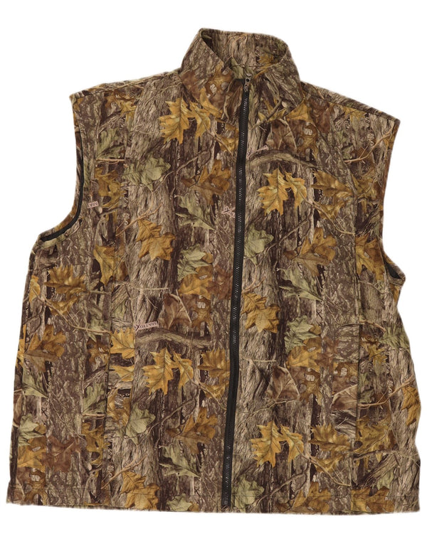 VINTAGE Herre abstrakt mønster Gilet UK 44 2XL Brun Colourblock Polyester